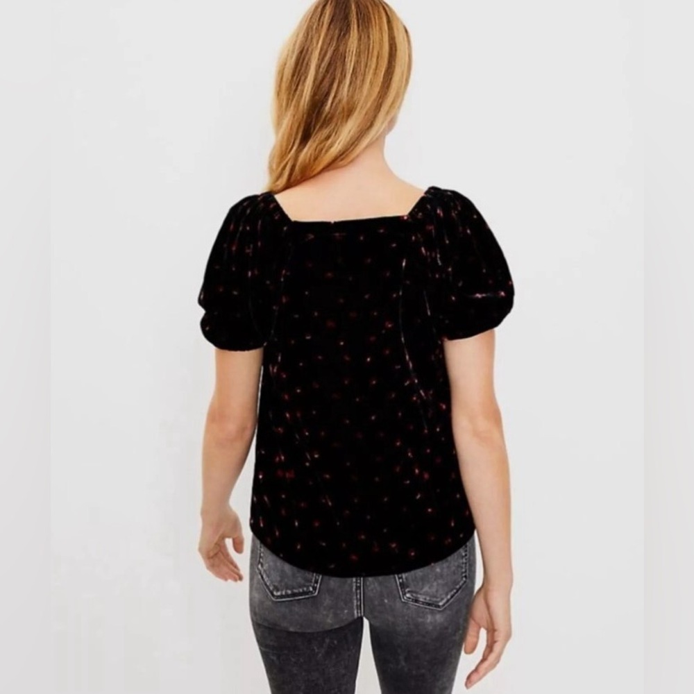 NWT LOFT Floral Black Velvet Puff Sleeve Blouse Size Medium - Picture 3 of 9